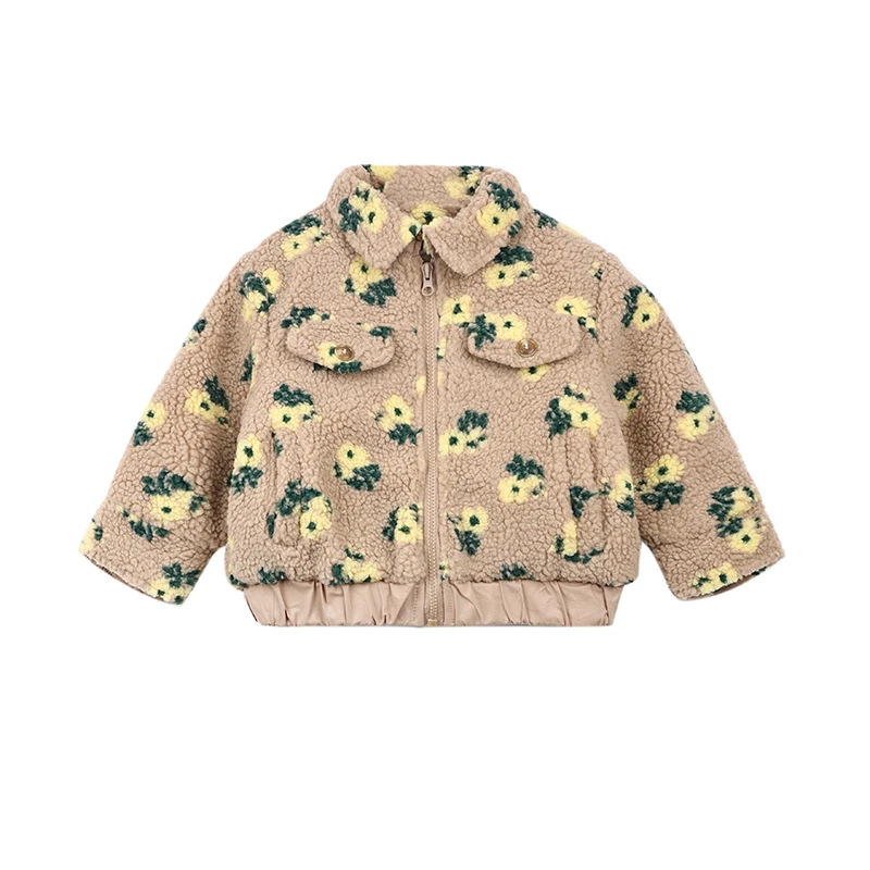 史豌豆女童茶色碎花翻领外套 Y2888