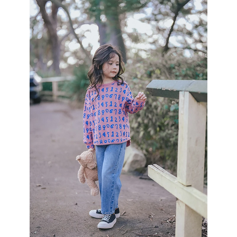 PISELLI史豌豆女童字母满印长袖T恤 Y2416