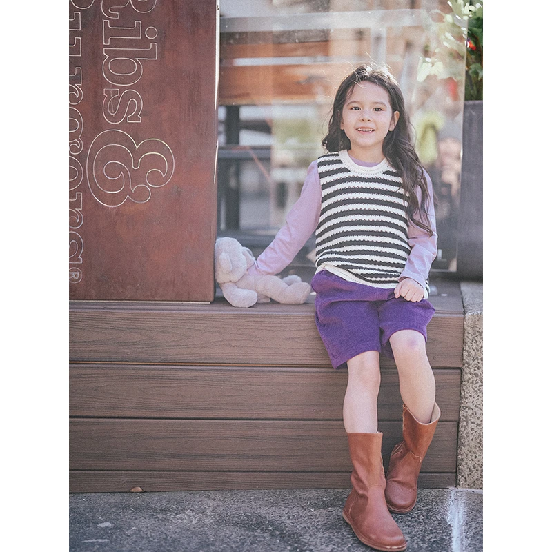 PISELLI史豌豆女童黑白条纹针织背心  Q1196