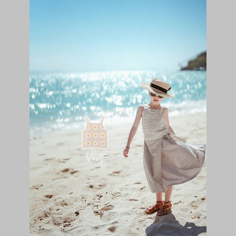 史豌豆女童手钩针织吊带背心 Y3459