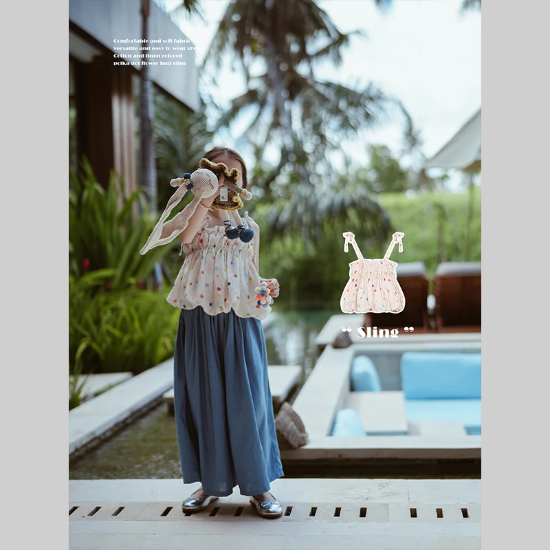 史豌豆女童2024夏季新款彩色波点花苞吊带 Y3012