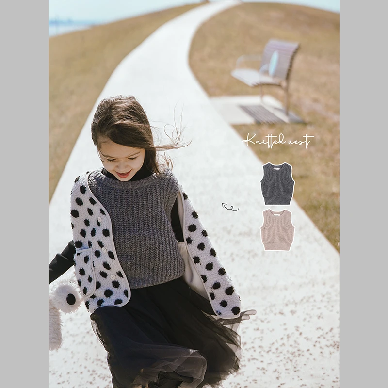 史豌豆女童羊驼毛高级感圆领针织背心 Q956