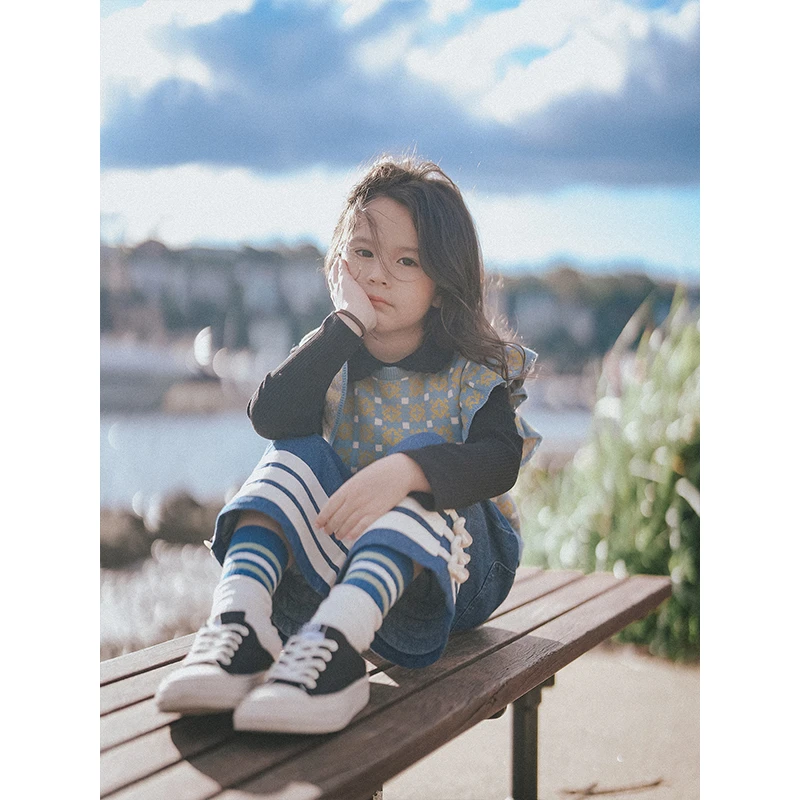 PISELLI史豌豆女童蓝色飞袖针织背心 Y2608