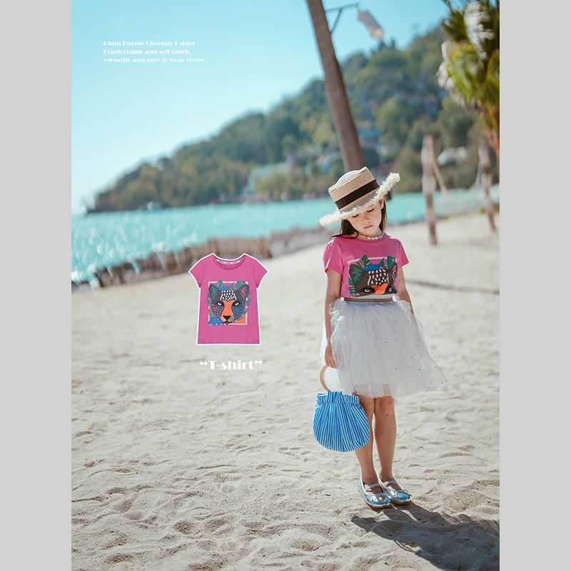 史豌豆女童2024夏季新款梅紫猎豹T Y3657