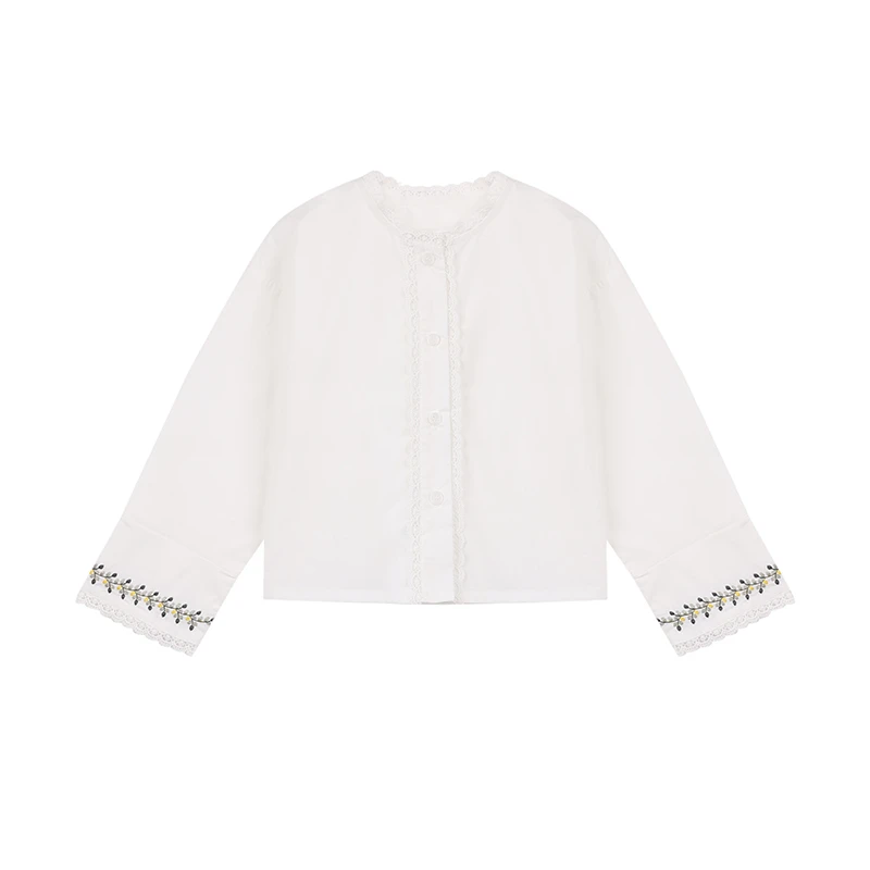 PISELLI史豌豆女童白色花边长袖衬衫 Y3802
