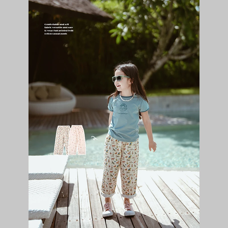 史豌豆女童2024春夏新款满印斜纹棉休闲裤 Q1049 /K1389