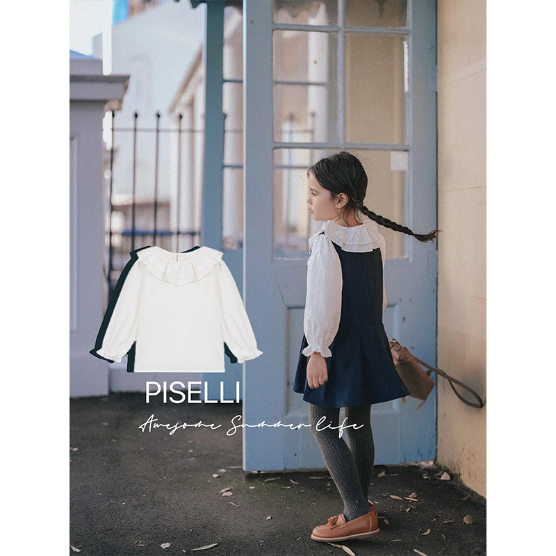 PISELLI史豌豆女童荷叶领白衬衫  Y3798