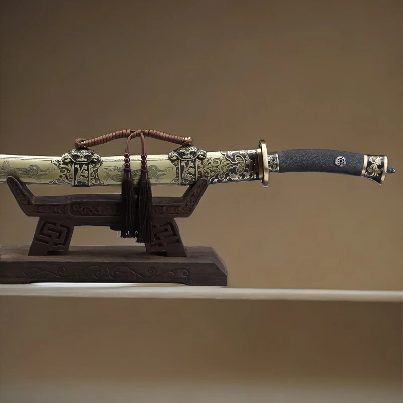 【螭龙战刀】淸刀手工铜鞘雁翎刀一体锻造花纹钢铁匠淬火未开刃鱼皮