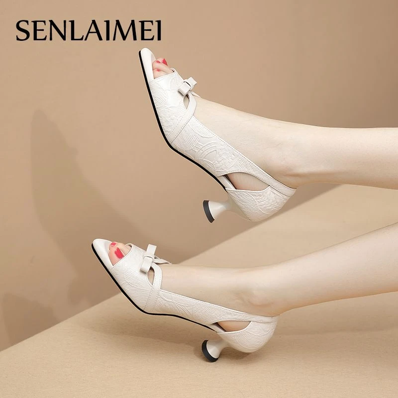 尖头鱼嘴凉鞋/羊皮/34-42/3968时尚百搭酒杯跟防水台蝴蝶结鱼嘴鞋