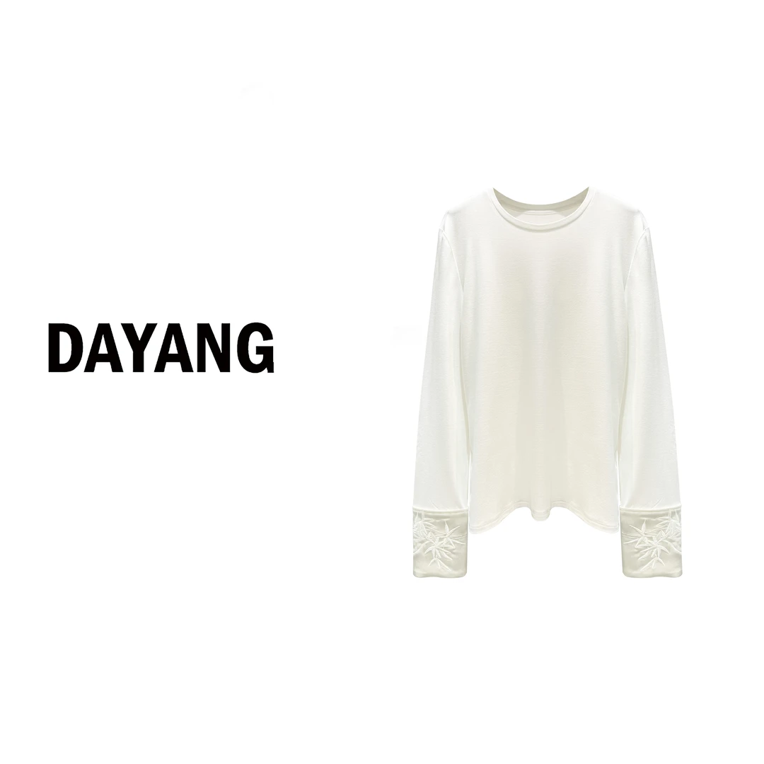 【Dayang】夜梦蝴蝶 百搭纯色长袖t圆领打底衫黑色秋冬拼接气质