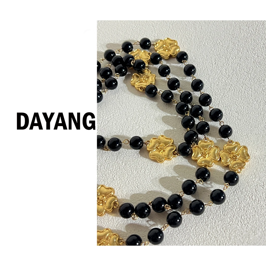 非金属玻璃项链 【DAYANG】中古宫廷风项链四叶草造型长项链百搭
