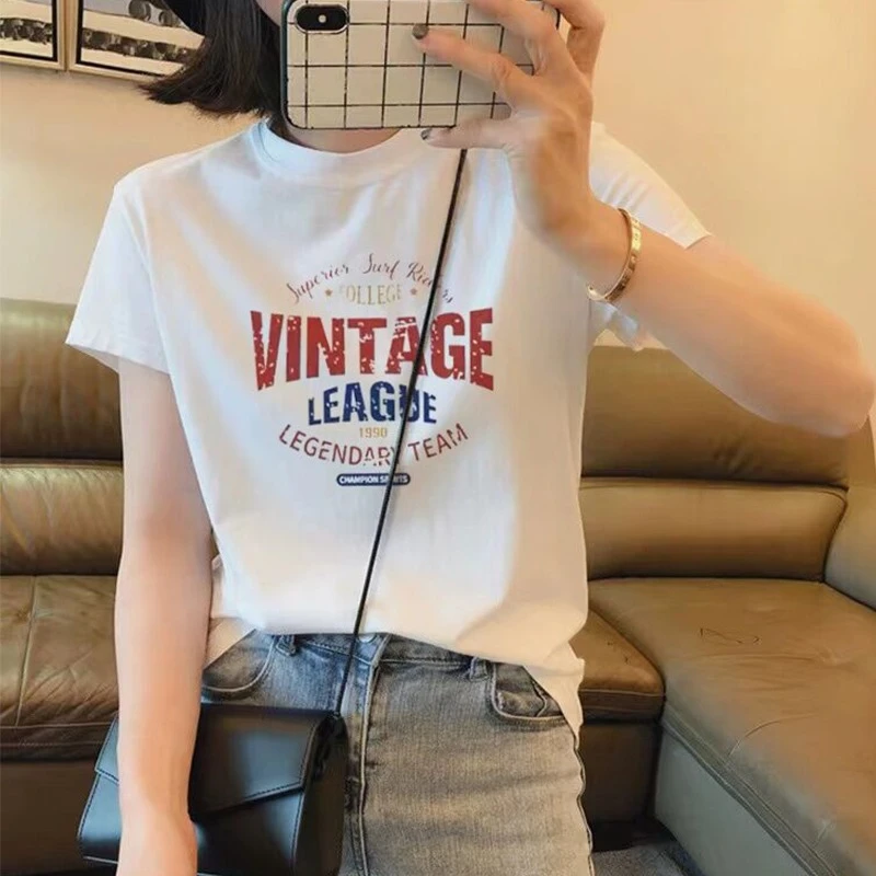 欧洲站2023夏季新款女半高领宽松短袖棉T恤白色爆款百搭半袖上衣