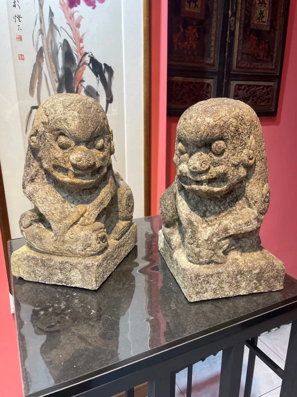 狮子摆件石头摆件古风茶室空间摆件老物件桥狮（长宽高18 22 38）