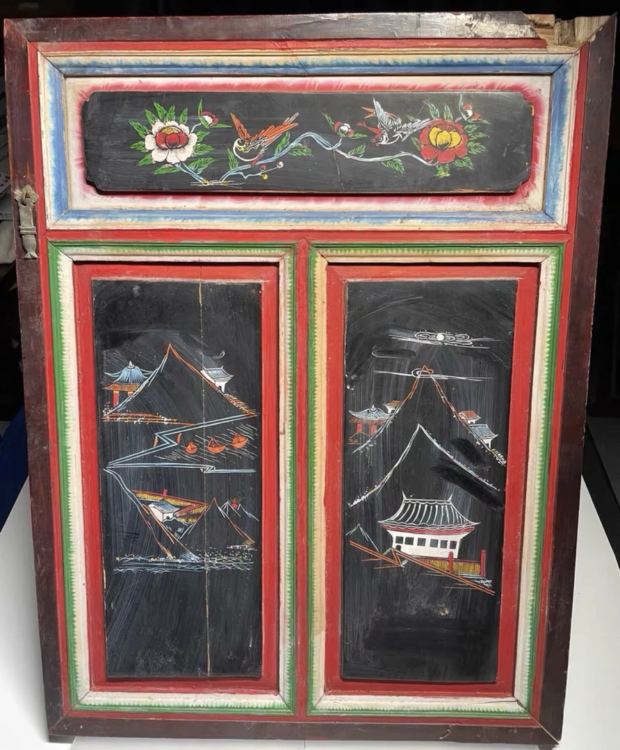 古风挂饰老家具雕花板茶室空间装饰创意渔村风光（长宽厚45 59 3）