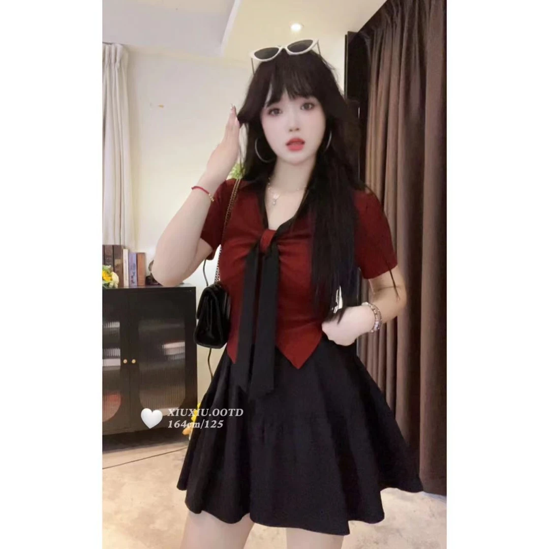 【原野高校】6771+6329微胖mm纯欲甜辣显瘦短袖显瘦气质学院风T恤