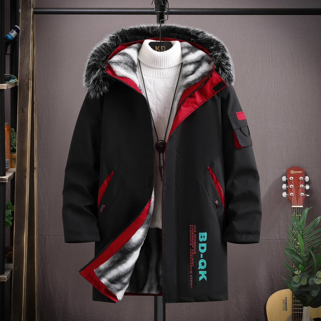 冬季外套男加绒加厚中长款风衣男士大码棉服潮流派克服青少年外套