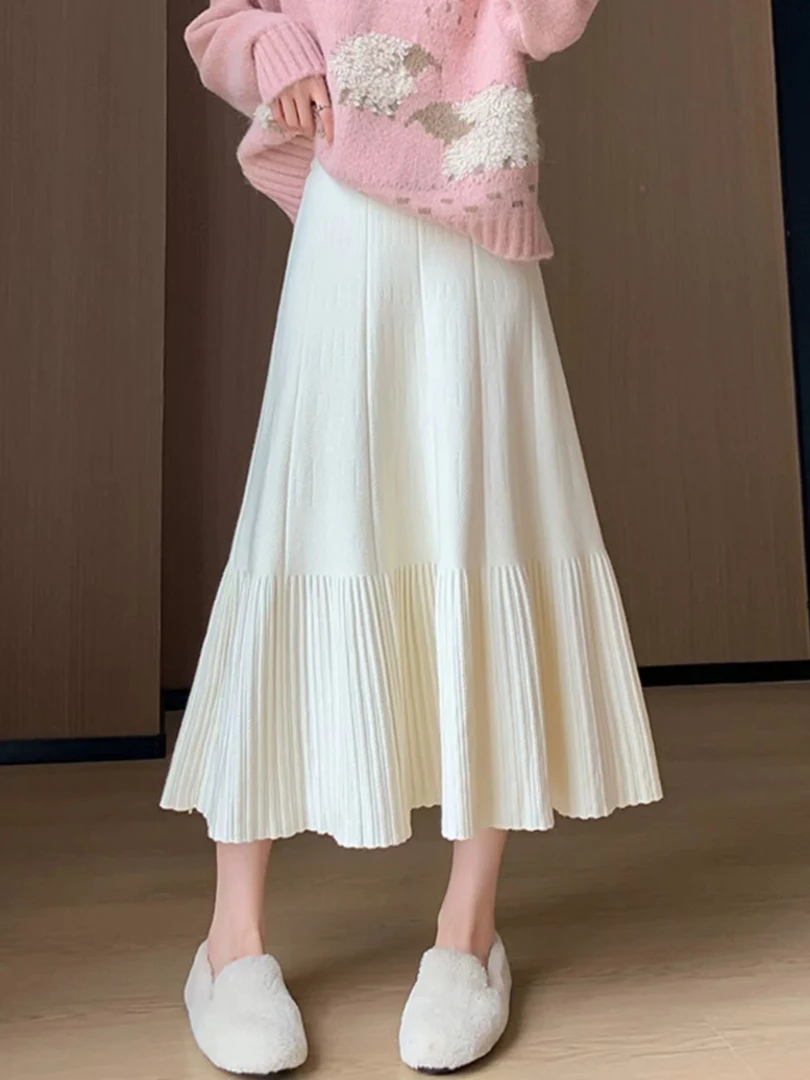 冬款 针织韩系时尚女半身裙2024冬季新款a字垂感伞裙小个子