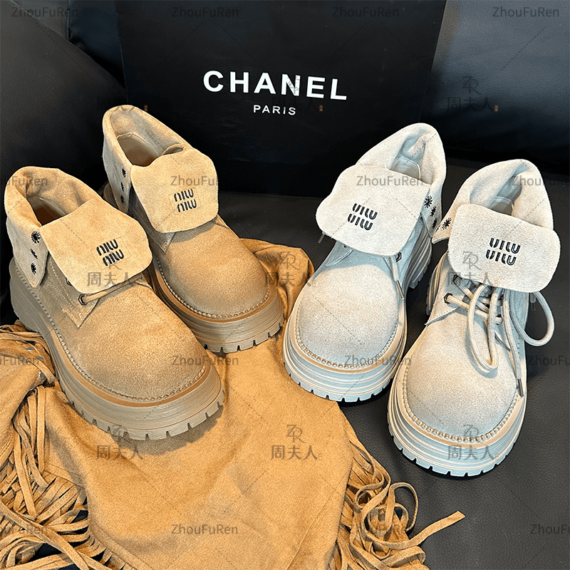 【周夫人】小个子两穿大黄蜂短靴/时尚休闲百搭系带英伦风马丁靴588