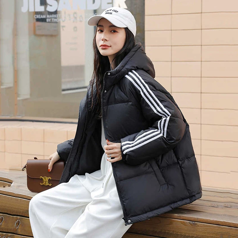 【拉拉专属】秋冬高品质情侣新款时尚经典连帽三道杠保暖羽绒服tz