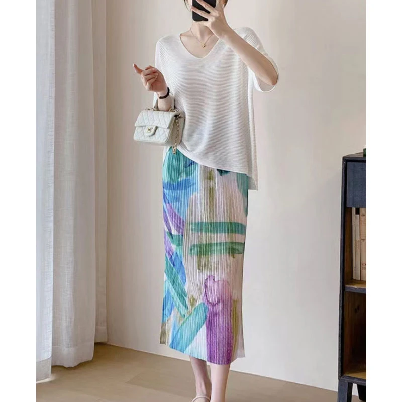 （印花压褶半身裙）SZ012复古印花时髦明艳浪漫显瘦半身裙H