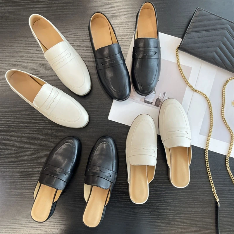 （包头半拖鞋乐福鞋）法式复古慵懒风百搭包头凉拖平底乐福鞋Z