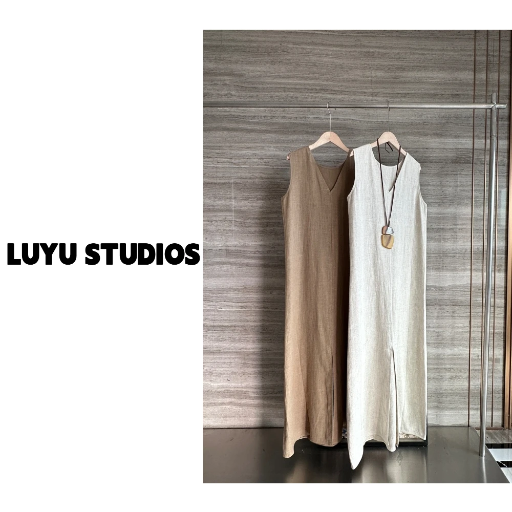 LUYU 高品质苎麻气质绝绝子三色长款显瘦显高女装连衣裙