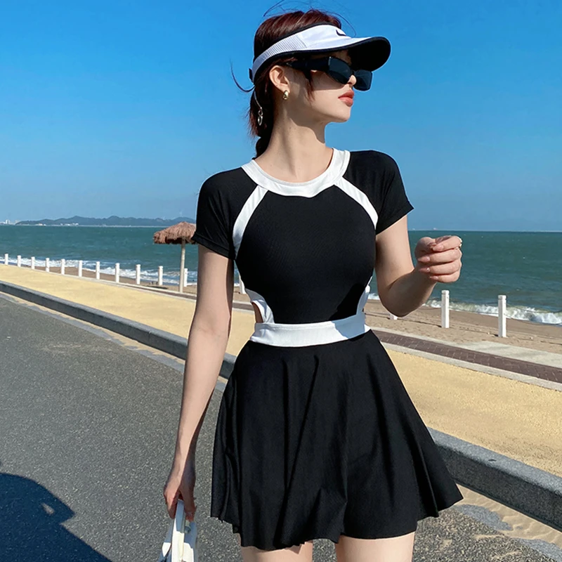 沐赛伊大码泳衣女胖mm200斤微胖女孩保守遮肉显瘦连体裙式平角裤