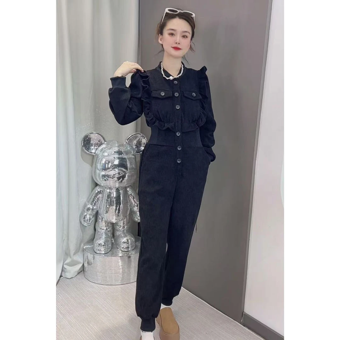 2024冬季网红气质显瘦时尚百搭设计感多巴胺加绒保暖连体裤连衣裤