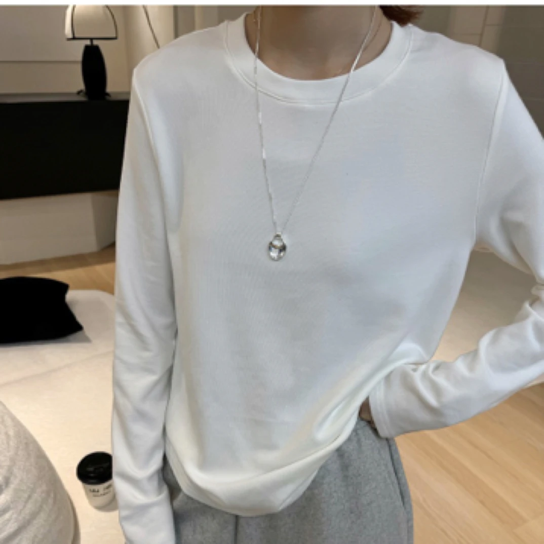 2024秋冬圆领修身显瘦百搭打底衫女加绒弹力长袖内搭上衣