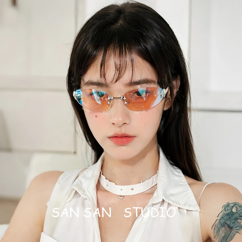 y2k辣妹千禧风无框椭圆酷飒潮流时尚男女高级感复古街拍太阳镜