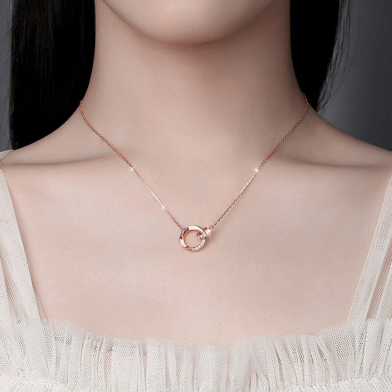 坠链均925银合成锆石 项链女锁骨链吊坠饰品生日礼物送女友