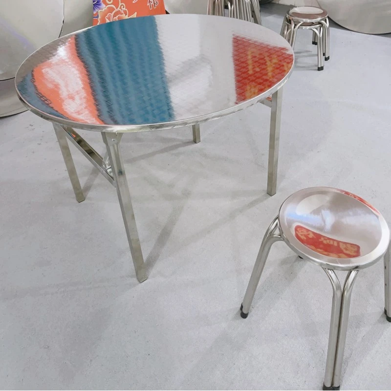 【1米圆桌】 全不锈钢连体脚折叠圆餐桌（高度可定制、高72cm）