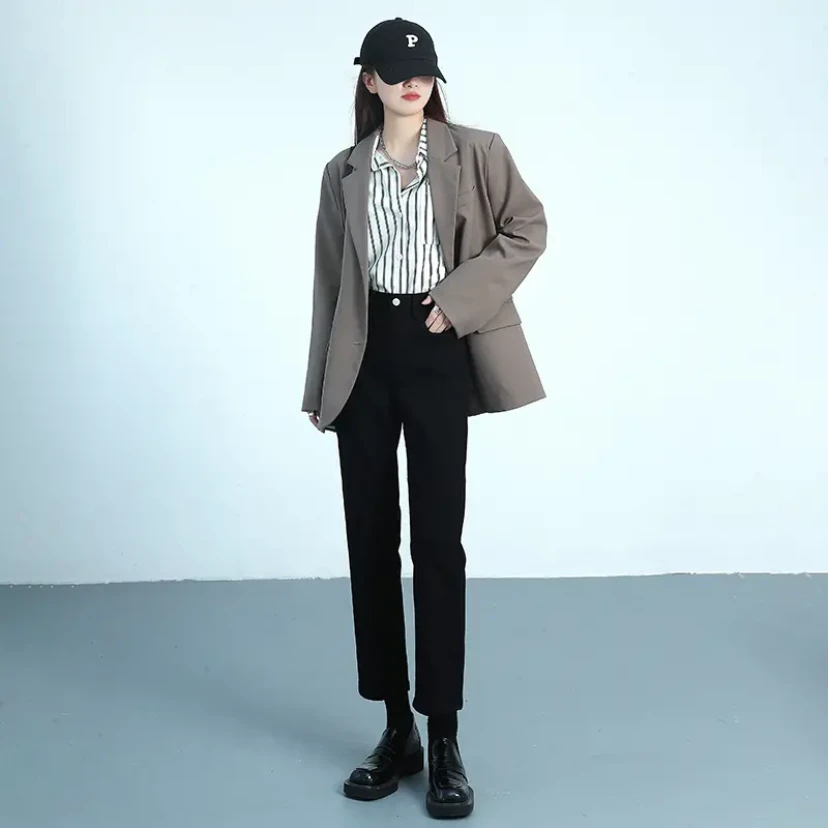 烟管裤2025时尚修身牛仔裤女秋冬季弹力直筒九分裤高腰显瘦裤子