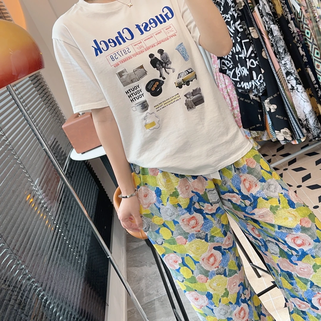 网红爆款棉绸卡通印花睡裤女春季2024新款高腰居家可外穿薄款裤子