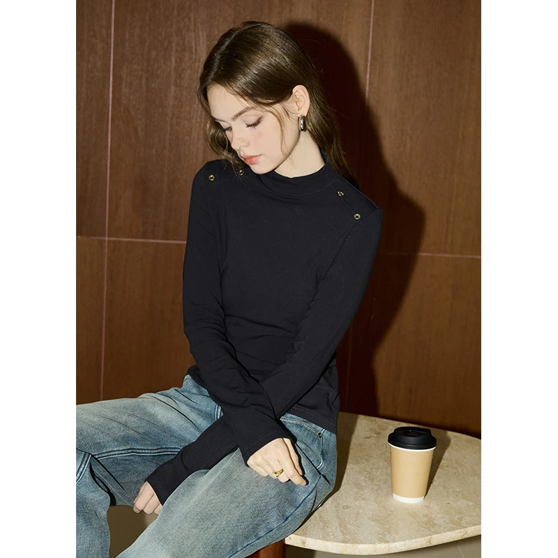 库恩玛维经典半高领加厚打底衫女2025年冬季新款套头打底保暖上衣