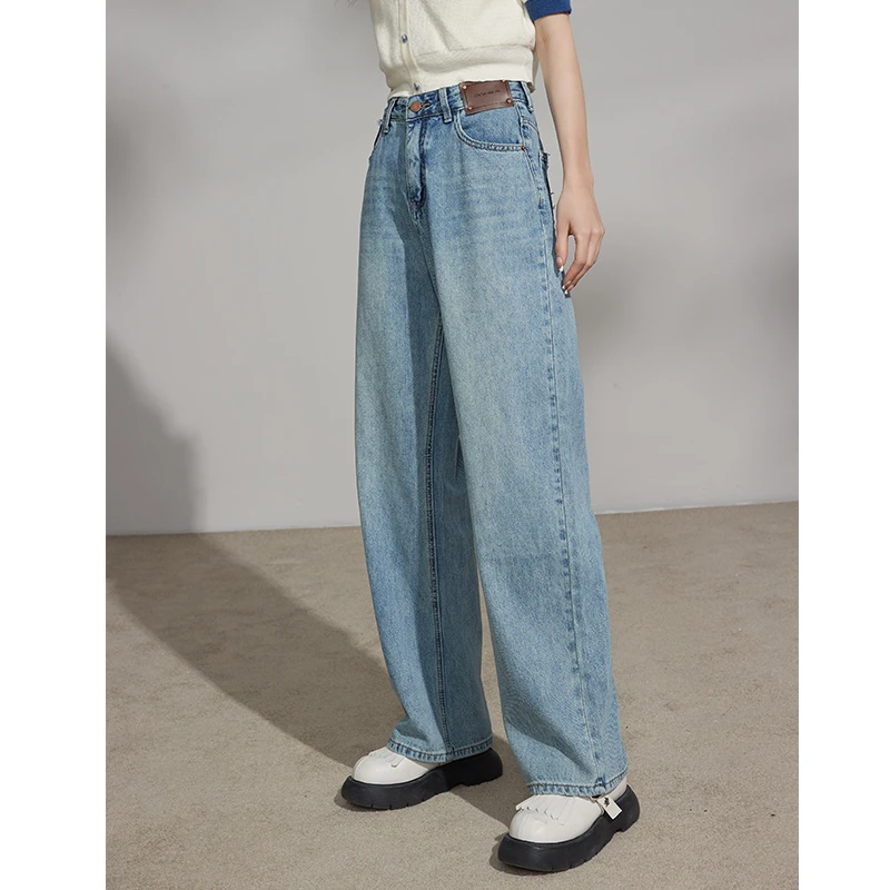 【100棉】库恩玛维浅色直筒轻奢牛仔裤女夏季梨型身材垂感阔腿裤