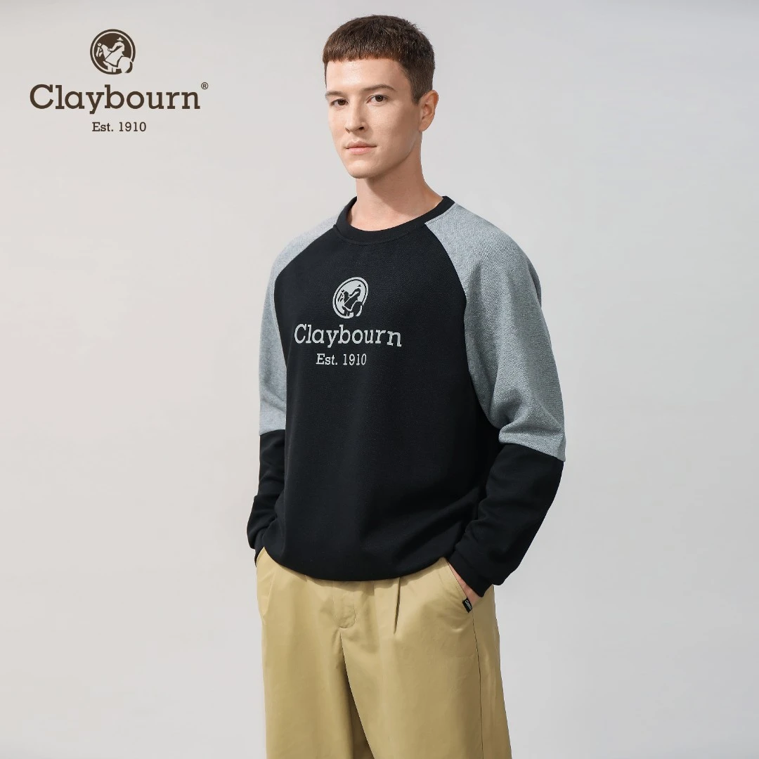 Claybourn/考拉奔宽松卫衣美式圆领上衣黑色百搭套头衫 MT2206005