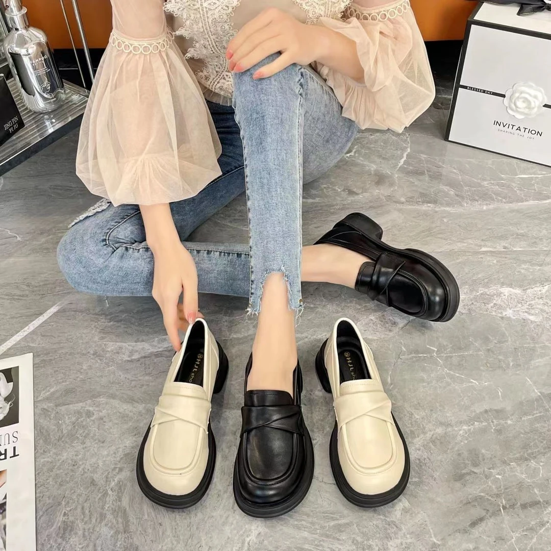 2024新款厚底小皮鞋女百搭经典大头增高小个子jk英伦风单鞋学生女