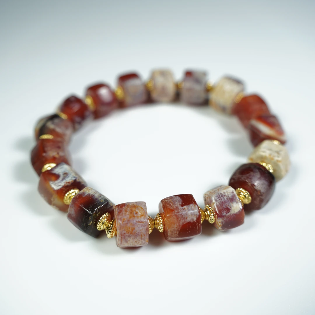 H2412022959-005/明代-15世纪/多棱红玛瑙剁珠手串 古董 文玩