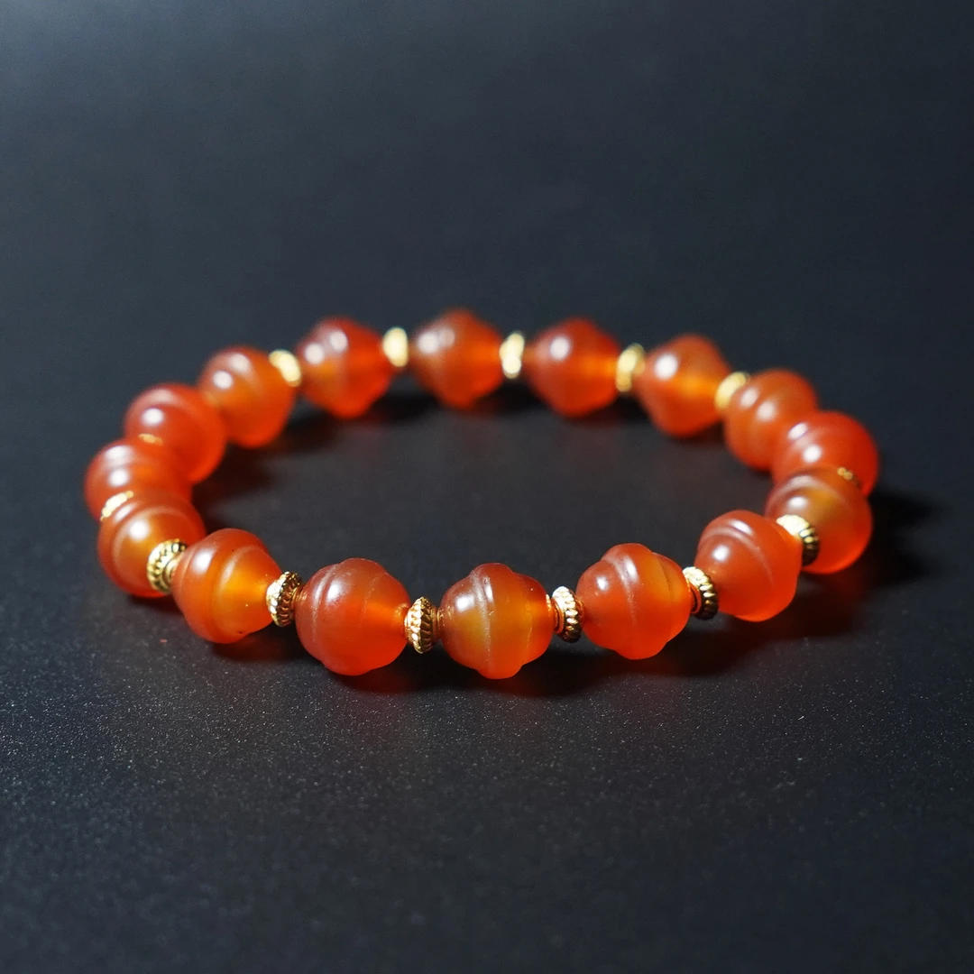 H2411012872/清代-19世纪/紅瑪瑙鼓腹圆珠手串  古董 文玩