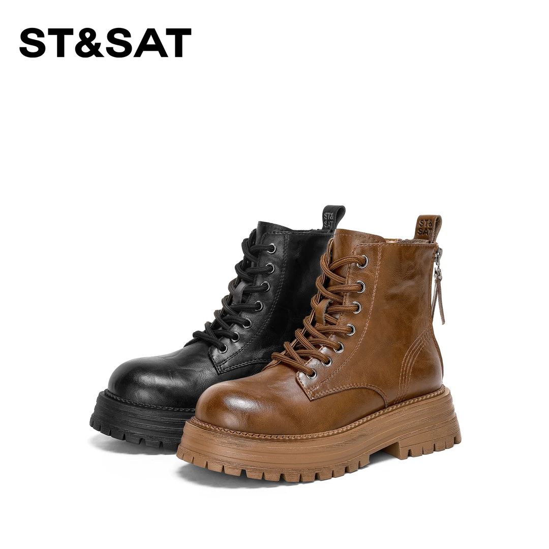 星期六短靴女2024年新款百搭时尚舒适厚底圆头短靴SSC4116CA6-C