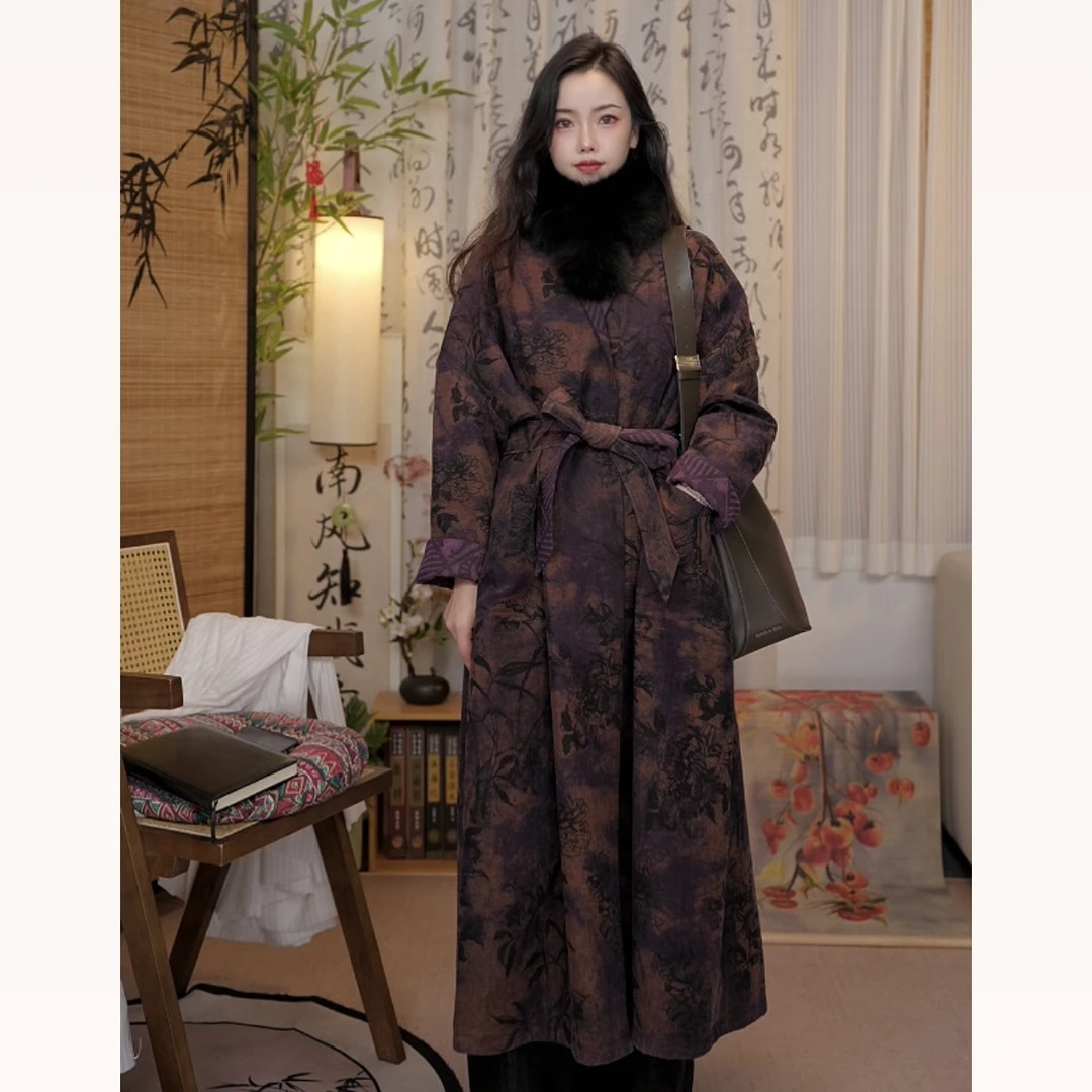 【如意紫翎】100柞蚕丝80姆米香云纱双面双穿秋冬气质时尚袍子3111