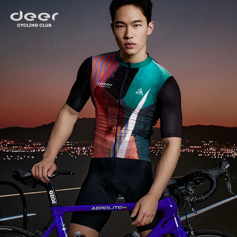 dee小鹿r骑行服男夏短长袖透气速干高弹力公路车训练印花加州印象