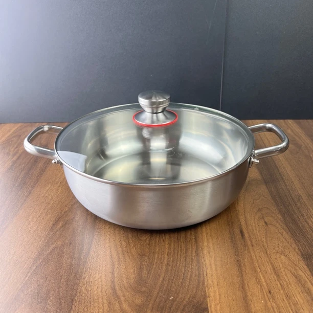 迪尼兰30CM火锅高9CM容量7升重316不锈钢一体成型汤锅双耳炒锅