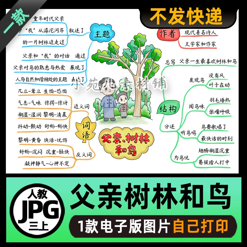 B838人教三年级语文上册父亲树林和鸟思维导图设计电子版可打印