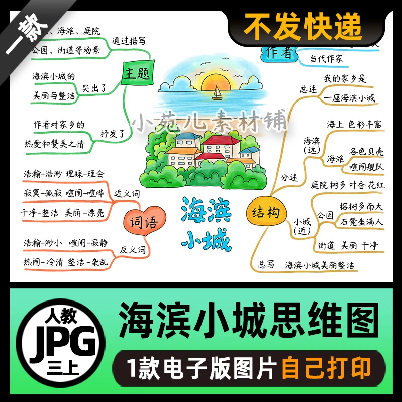 B824人教三年级语文上册海滨小城思维导图电子版高清线稿可打印