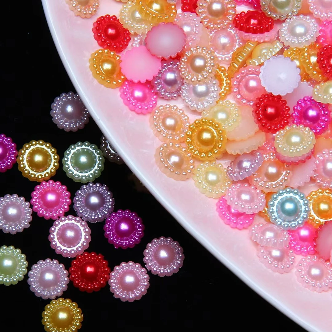 新品仿珍珠太阳花 半面填充物树脂配件diy奶油胶手机壳饰品