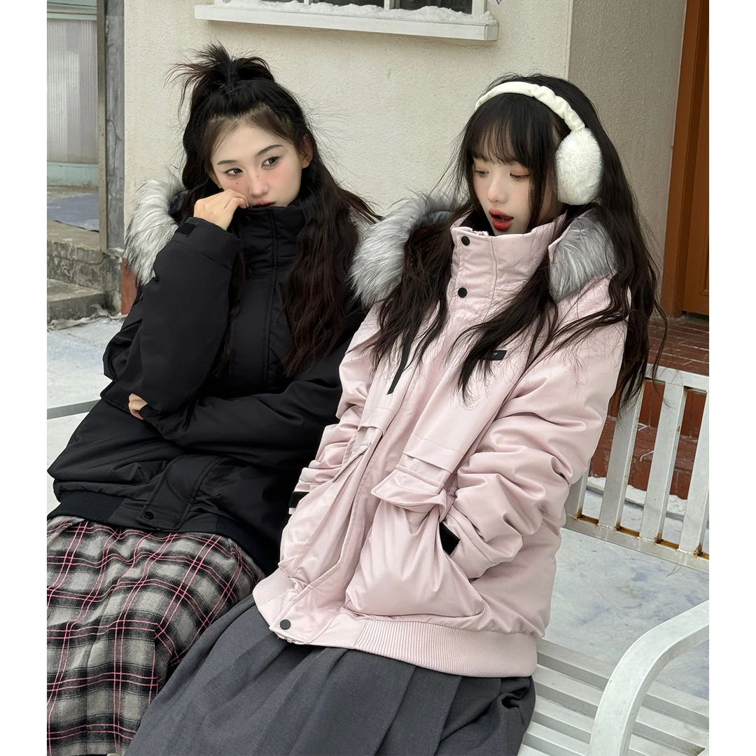 EZEK 工装派克羽绒服女冬季宽松加厚保暖90白鸭绒连帽ins韩版情侣