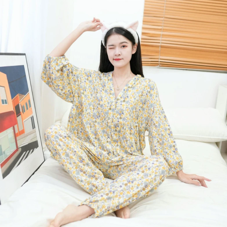 【清新碎花】超凉快可外穿棉绸人造棉家居服睡衣七分袖套装