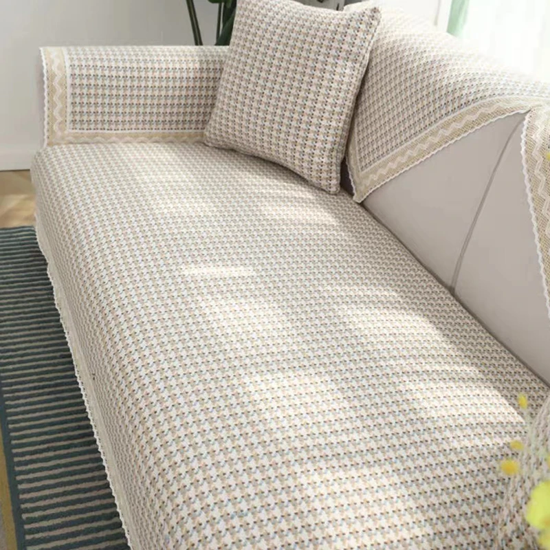 千鸟系列-棉麻老粗布沙发垫三件套四季通用防滑加厚客厅家用